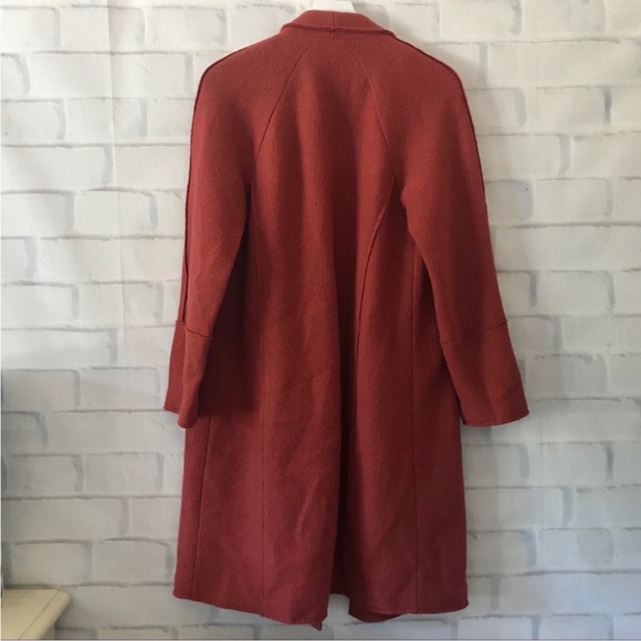Tahari Wool Blend Open Front Raw
Seams Midi Length Coat Burnt Orange - Size L - Picture 4 of 8